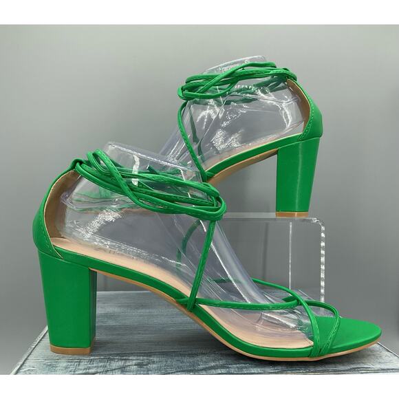 NEW Allegra K Women’s Strappy Lace up Chunky Heel Sandals Green Size 1142 - Picture 1 of 10